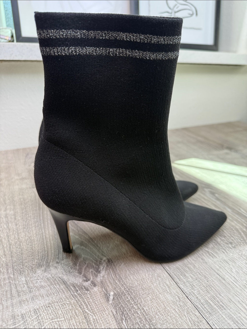 Leith Black Sock Ankle Boot with Silver Trim